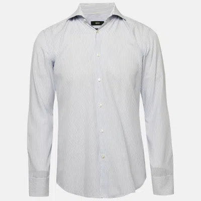 Pre-owned Boss By Hugo Boss Blue Striped Cotton Slim Fit Shirt M