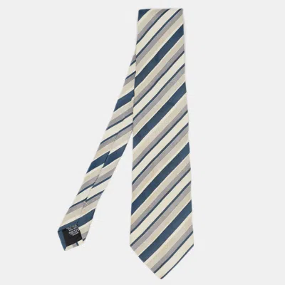 Boss By Hugo Boss Blue/beige Diagonal Striped Silk Tie In Multi