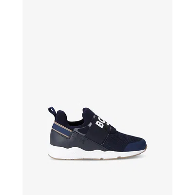 Boss By Hugo Boss Boss By Hugo Boys Navy Kids Logo-print Mesh Low-top Trainers