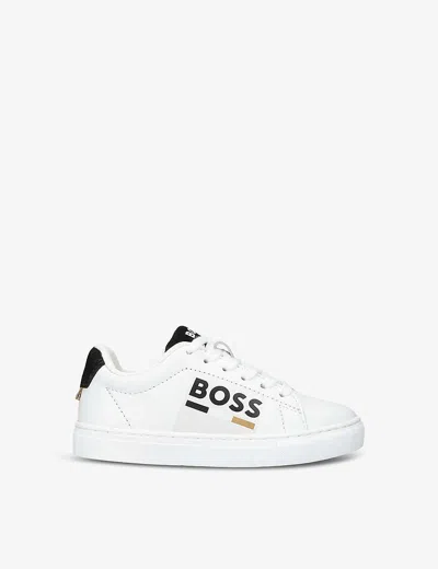 Boss By Hugo Boss Kids' Logo-print Lace-up Leather Low-top Trainers In White