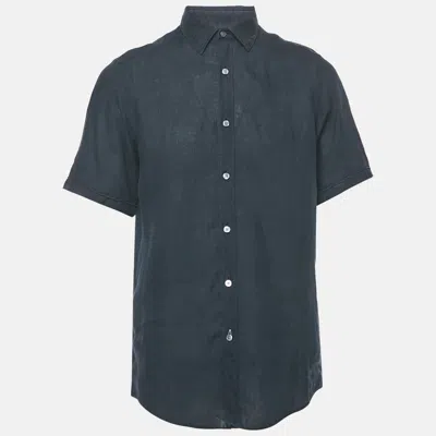 Pre-owned Boss By Hugo Boss Boss By Hugo Navy Blue Linen Luca Regular Fit Shirt M