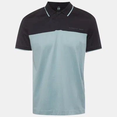 Pre-owned Boss By Hugo Boss Boss X Porsche Color-blocked Logo Print Jersey Phillipson Polo T-shirt L In Blue