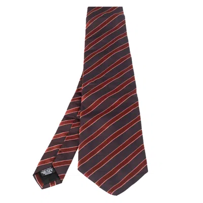 Boss By Hugo Boss Brown & Orange Striped Silk Tie In Red