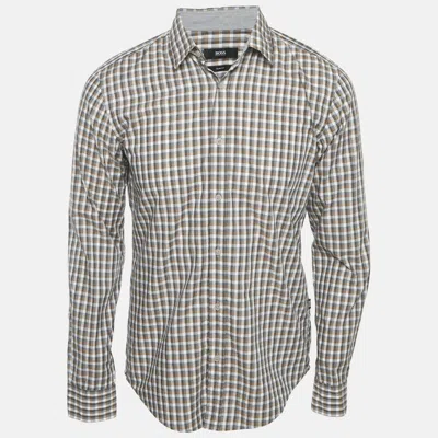 Pre-owned Boss By Hugo Boss Brown Checks Cotton Slim Fit Shirt M