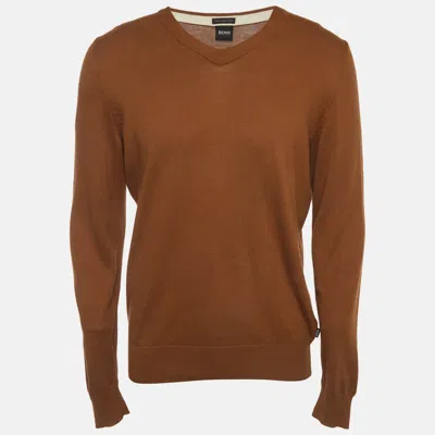 Pre-owned Boss By Hugo Boss Brown Knit V-neck Pacello Sweater M