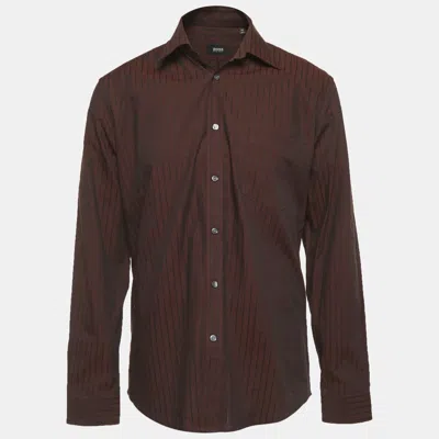 Boss By Hugo Boss Brown Striped Long Sleeve Shirt