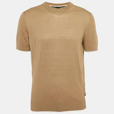 Pre-owned Boss By Hugo Boss Caramel Brown Linen Blend Crew Neck T-shirt S In Beige