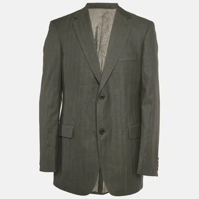 Pre-owned Boss By Hugo Boss Charcoal Grey Striped Wool & Silk Bertolucci Long Fit Blazer Xl In Gray