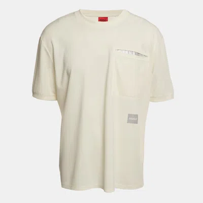 Pre-owned Boss By Hugo Boss Cream Logo Patch Cotton Blend T-shirt Xl In White