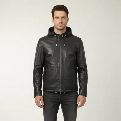 Pre-owned Boss By Hugo Boss Dark Green Leather Reversible Hoodie Jacket S