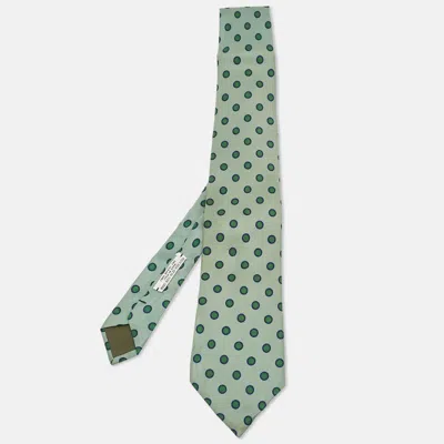 Pre-owned Boss By Hugo Boss Green Dot Jacquard Silk Tie
