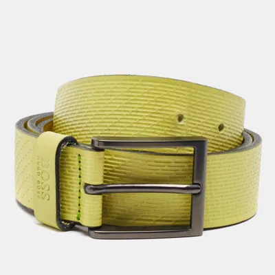 Pre-owned Boss By Hugo Boss Green Embossed Leather Buckle Belt 90 Cm