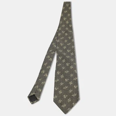 Boss By Hugo Boss Green Jacquard Silk Traditional Tie In Gray
