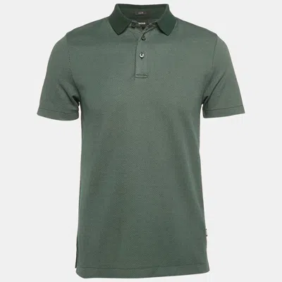 Pre-owned Boss By Hugo Boss Green Patterned Cotton Slim Fit Polo T-shirt S