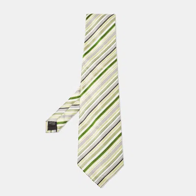 Boss By Hugo Boss Green/yellow Diagonal Striped Silk Traditional Tie