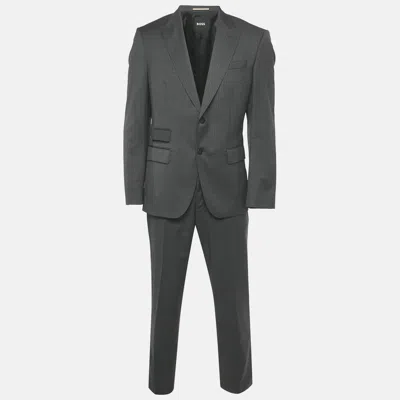Pre-owned Boss By Hugo Boss Grey Check Wool Blazer & Pant Suit L In Gray