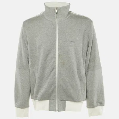 Pre-owned Boss By Hugo Boss Grey Cotton Knit Zip Front Sweater L In Gray