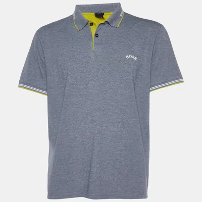 Boss By Hugo Boss Grey Cotton Paul Curved Polo T-shirt In Blue