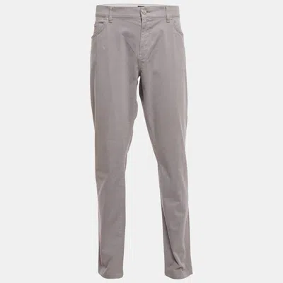 Pre-owned Boss By Hugo Boss Grey Cotton Stretch Fit Trouser Xxxl In Gray
