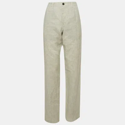 Pre-owned Boss By Hugo Boss Grey Linen Straight Fit Pants L In Gray