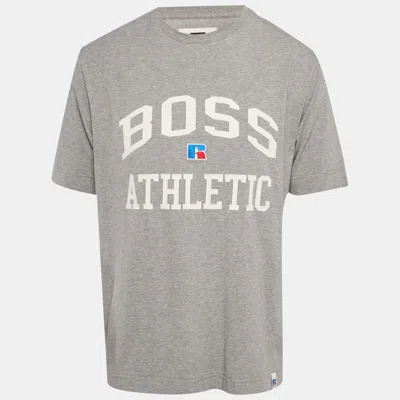 Boss By Hugo Boss Grey Logo Applique Jersey T-shirt In Gray