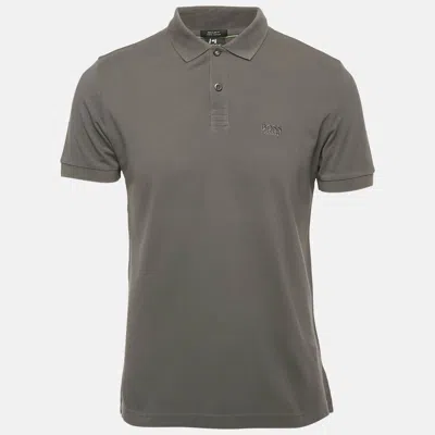 Pre-owned Boss By Hugo Boss Grey Pima Cotton Regular Fit Polo T-shirt M In Gray
