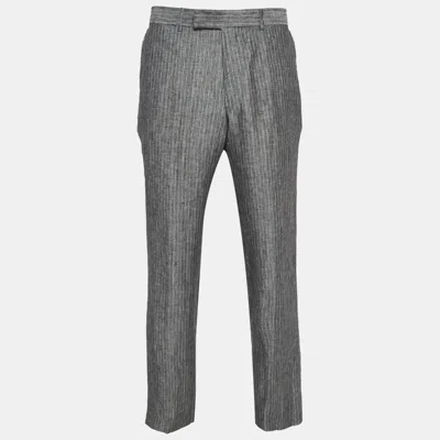 Boss By Hugo Boss Grey Pinstripe Linen Straight-leg Trousers In Gray