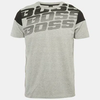 Pre-owned Boss By Hugo Boss Grey Printed Jersey Crewneck T-shirt L