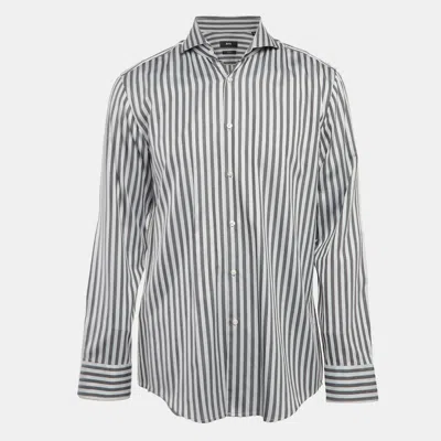 Pre-owned Boss By Hugo Boss Grey Stripe Cotton Slim Fit Shirt Xl