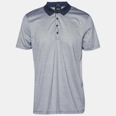 Boss By Hugo Boss Grey Striped Bugnara Polo T-shirt In Blue