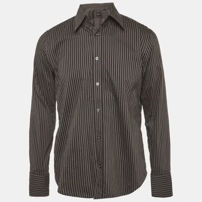 Boss By Hugo Boss Grey Striped Cotton Slim Fit Shirt In Brown