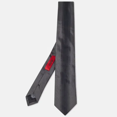 Boss By Hugo Boss Grey Striped Silk Skinny Tie In Black