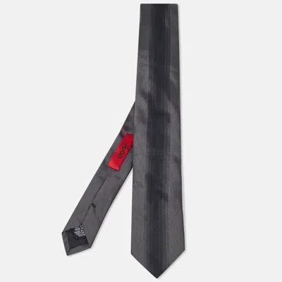 Boss By Hugo Boss Grey Striped Silk Skinny Tie In Gray
