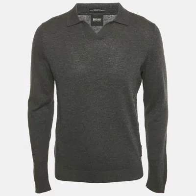 Pre-owned Boss By Hugo Boss Grey Wool Knit Collar Pullover M In Gray