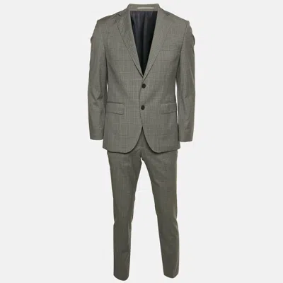 Pre-owned Boss By Hugo Boss Grey Wool Plaid Tailored Pants Suit S In Gray