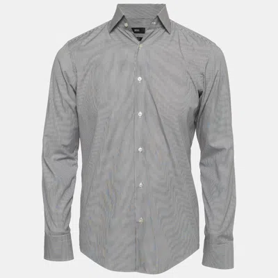 Pre-owned Boss By Hugo Boss Grey/white Striped Cotton Regular Fit Shirt S In Gray
