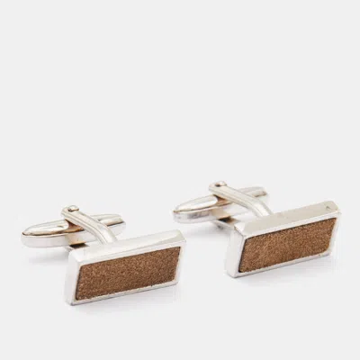 Boss By Hugo Boss Hugo Boss Suede Silver Tone Cufflinks In Brown