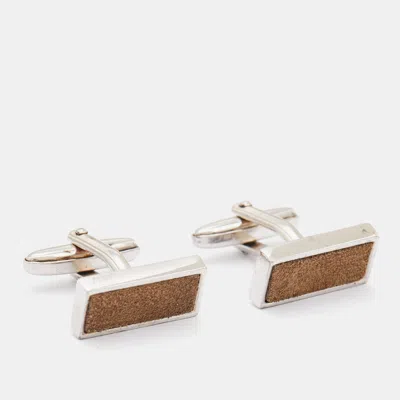 Pre-owned Boss By Hugo Boss Hugo Boss Suede Silver Tone Cufflinks