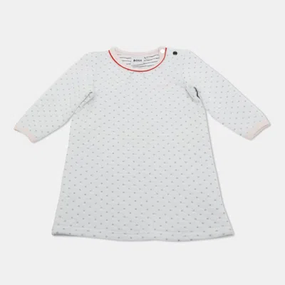 Pre-owned Boss By Hugo Boss Kids White Dotted Cotton Blend Quilted Dress 12m