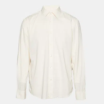 Boss By Hugo Boss Light Orange Striped Cotton Long Sleeve Shirt In White