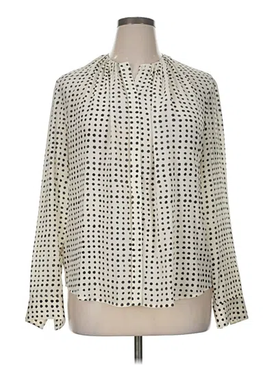Pre-owned Boss By Hugo Boss Long Sleeve Silk Top Ivory Polka Dots Pattern Square Neckline Tops In White