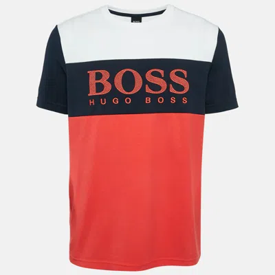 Pre-owned Boss By Hugo Boss Multicolor Logo Embroidery Cotton Blend T-shirt L