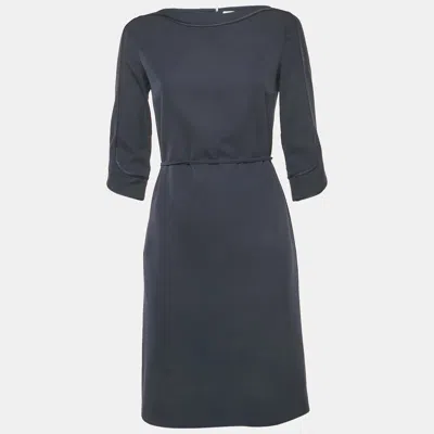 Pre-owned Boss By Hugo Boss Navy Blue Crepe Belted Short Dress S