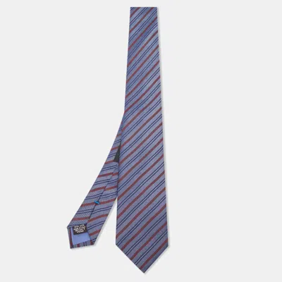 Pre-owned Boss By Hugo Boss Navy Blue Diagonal Striped Silk Tie