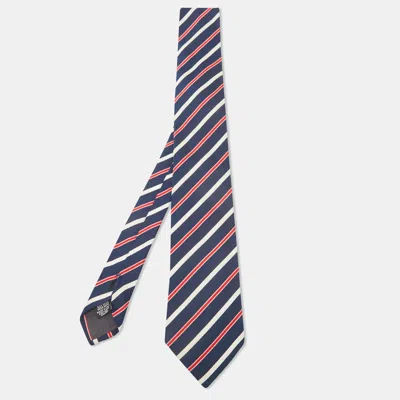 Boss By Hugo Boss Navy Blue Diagonal Striped Silk Tie In Multi