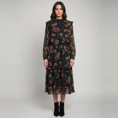 Pre-owned Boss By Hugo Boss Navy Blue Floral Print Crepe Amoreh Dress L