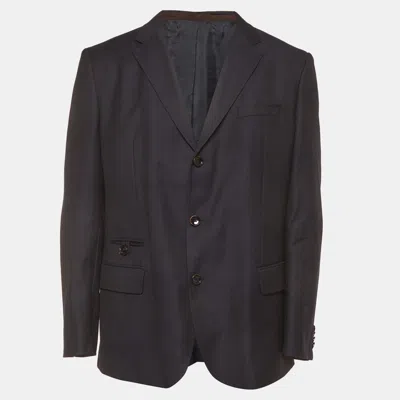 Pre-owned Boss By Hugo Boss Navy Blue Herringbone Wool Tailored Hardin Jacket Xxl
