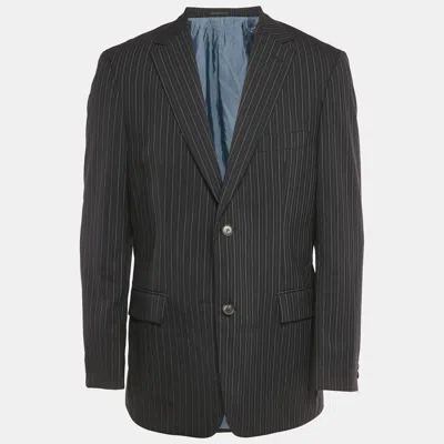 Pre-owned Boss By Hugo Boss Navy Blue Pinstripe Wool Regular Fit Blazer L