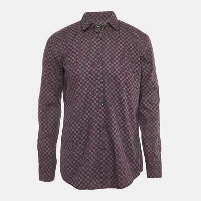 Pre-owned Boss By Hugo Boss Navy Blue Printed Cotton Slim Fit Shirt L