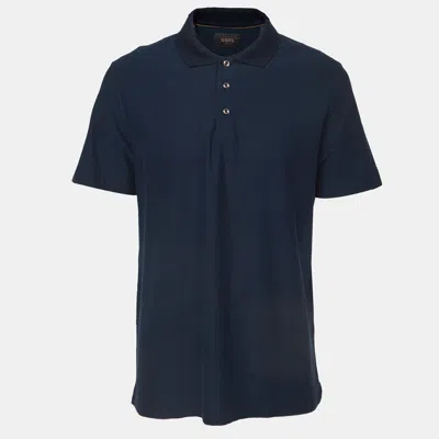 Pre-owned Boss By Hugo Boss Navy Blue Textured Jersey Polo T-shirt Xxl
